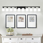 10-Light Bathroom Vanity Light,Modern Matte Black Bathroom Light Fixtures with Square Frosted Glass,64.5in Wall Sconces Over Mirror Restroom,Living Room Hallway E26