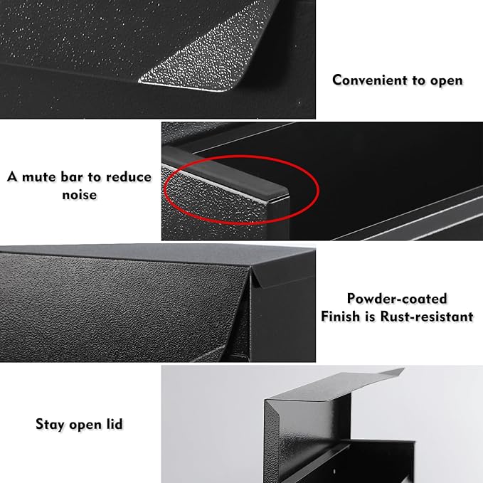 KYODOLED Wall-Mount Mailbox, Large Capacity Mail Box, Mailboxes for Outside, Galvanized Steel Rust-Proof Metal Post Box, 14.56" x7" x4.13" Black