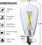 6pcs ST38 Edison Small Bulb 2W Equivalent to 15W-20W E12 Warm Base Clear Glass LED Bulbs for Chandeliers Fans Candelabras Outdoor ST38 String Lights