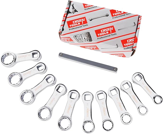 DISEN 10-Piece Metric Torque Wrench Adapter Set (10-19mm) - Chrome Vanadium Steel, 3/8-inch Square Drive Torque Adapter, Extension Rod Repair Tool, Color Box Packaging