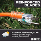 Iron Forge Cable Weatherproof 15 Ft Outdoor Extension Cord - 14/3 SJTW 15 Amp Heavy Duty Orange Extension Cord 3 Prong - Lighted End
