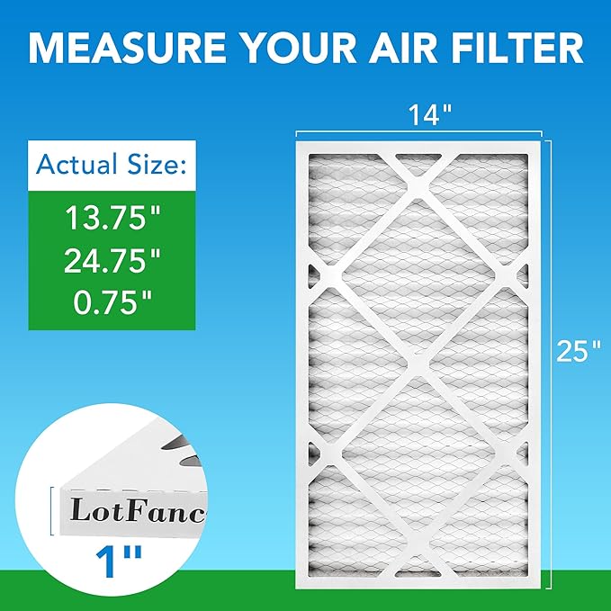 LotFancy 14x25x1 Air Filter MERV 8 Dust Defense (4-Pack) Pleated HVAC Furnace Air Filters, Replacement for Home AC & Heating Systems, Actual Size: 13.75" x 24.75" x 0.75"