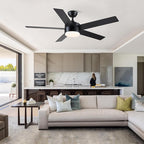 52 inch Black Ceiling Fans with Lights and Remote Control, Noiseless Modern Ceiling Fan for Bedroom, Living Room, Dining Room, Dimmable 3CCT 6-Speed ETL Listed