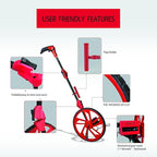 Distance Measuring Wheel in feet,Measure Wheel,Collapsible Rolling Measurement Wheel,12.5”Diameter Wheel,With One key to Zero,Upgrade Flag Holder,With 10 Survey Flags(Red）