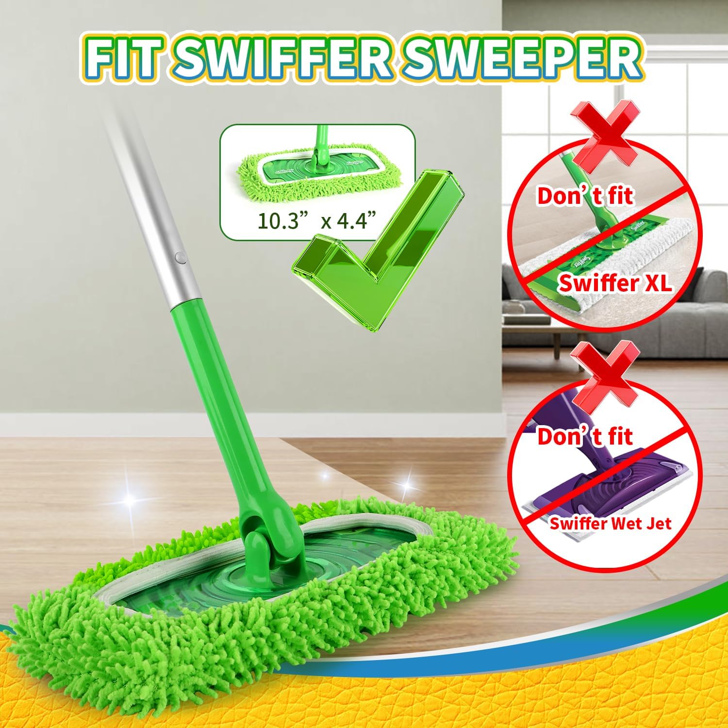 Reusable 100% Coral Fleece Mop Pads Compatible with Swiffer Sweeper, Wet and Dry Flat mop Cover, 3 Pack Washable Pads for Surface/Hardwood Floor Cleaning (Mop is Not Included)