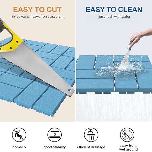 Goovilla Plastic Interlocking Deck Tiles, 27 Pack Outdoor Patio Flooring, 12"x12" Interlocking Decking Tile Outdoor All Weather Use, Waterproof Patio Pavers for Pool Balcony Backyard Porch, Blue