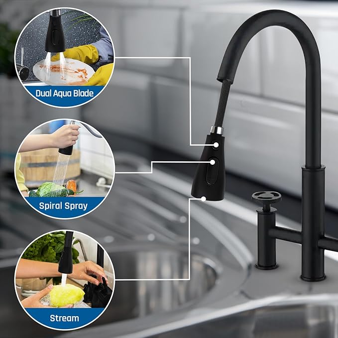 Kitchen Faucet Head Replacement - Pull Down Sprayer for Moen, Delta 3-Function Sink Faucet Head with 9 Nozzles - Kitchen Sink Sprayer Head Replacement Matte Black.