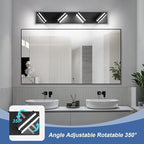 Modern LED Bathroom Lights Fixtures(4-Light),Metal Black Acrylic Wall Lighting,Vanity Lights for Bathroom Over Mirror(6000k 27In
