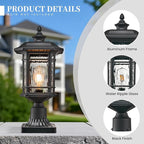 Outdoor Post Light 18.3" Waterproof Pole Light with Water Ripple Glass for Garden Patio Pathway E26 Socket