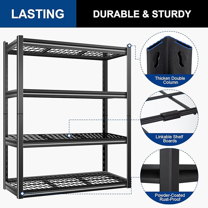 BILT HARD 46" W x 24" D x 72" H Heavy Duty Garage Shelving, 4-Tier Industrial Metal Shelving Units with Adjustable Shelf, Steel Utility Shelves for Warehouse, Garage
