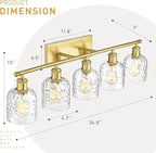zeyu 34.8'' Gold Bathroom Wall Light, 5 Light Bathroom Vanity Light for Mirror Living Room, Brushed Gold Finish with Clear Hammered Glass, ZJF63B-5W BG
