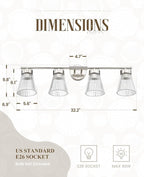 4-Light Bathroom Vanity Light Fixtures, HWH Brushed Nickel Bathroom Vanity Lighting Modern Vanity Light Over Mirror with Clear Striped Glass Shade, 5HZG97B-4W BN