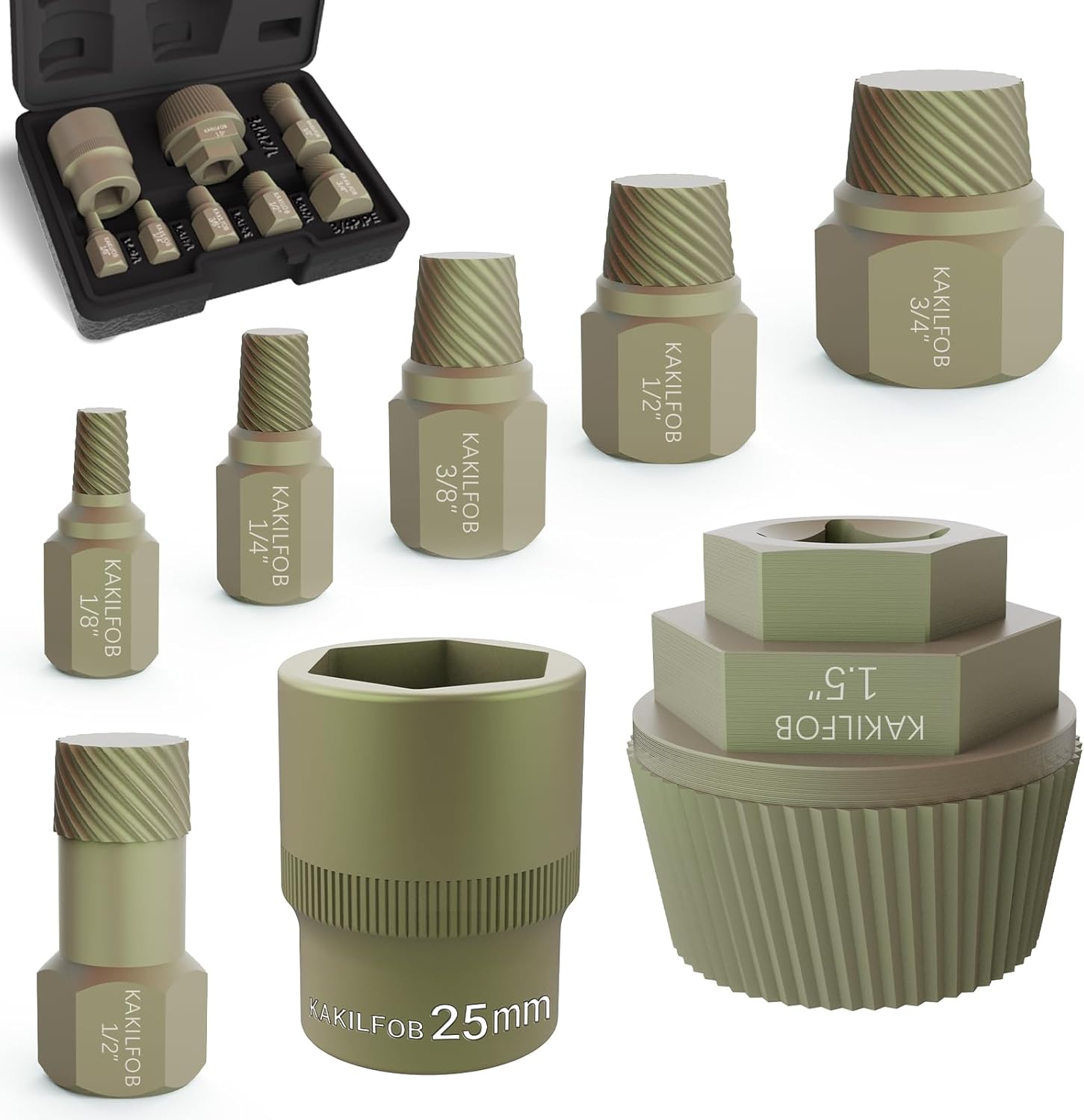 1.5'' Tub Drain Extractor, 8PCS Pipe Nipple Extractor Set with 1-inch Socket, Remove the Old, Broken, Stubborn, Rusted Drain Tub Bathtub Stopper, Strong Grab Plumbing with Storage Case