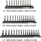 OEMTOOLS 22233 Tool Storage Organizer for SAE and Metric Socket, 6PC Socket Organizers for 1/4", 3/8", and 1/2" Drive Sockets, Optimize Toolbox Organization
