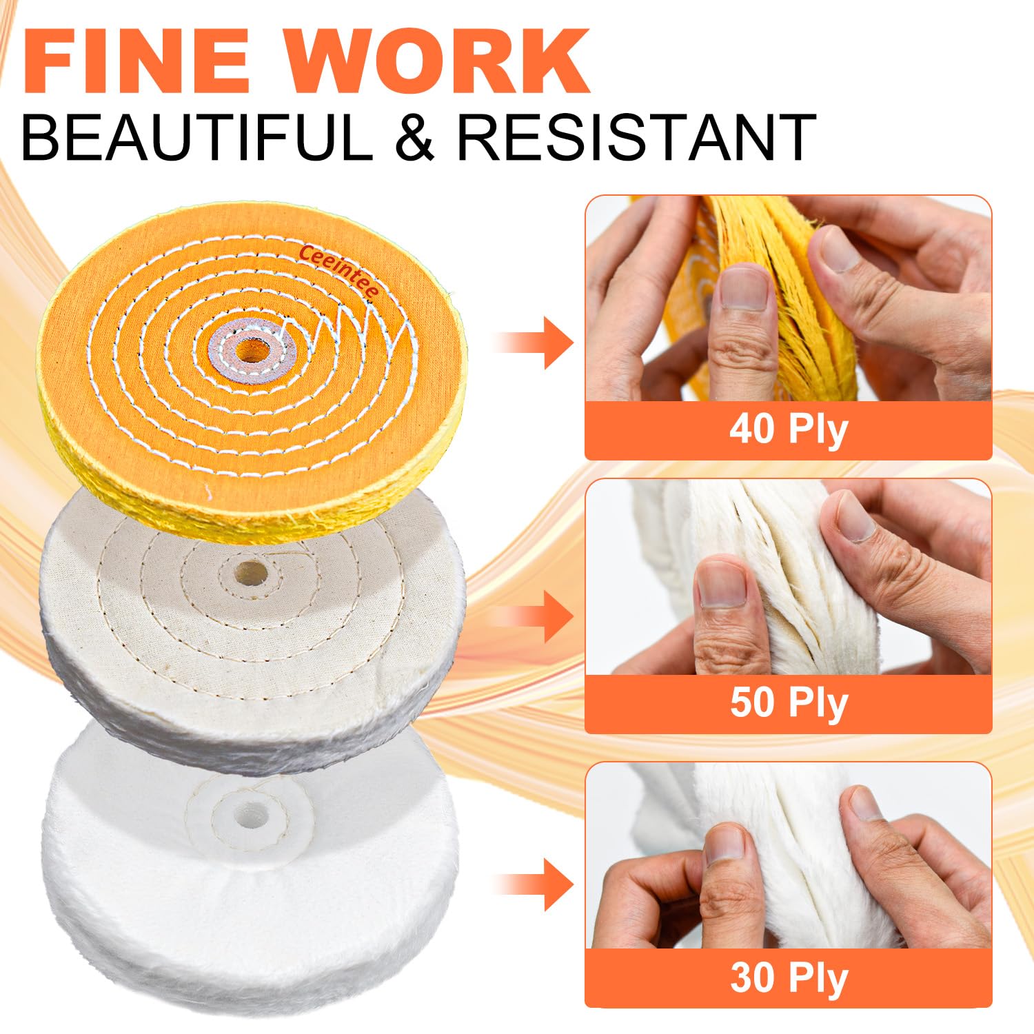 6 Pack 8 Inch Polishing Wheel for Bench Grinder, Include 5/8" Arbor Hole 1 Yellow Cotton(42Ply), 1 White Cotton Polish Wheels(50Ply), 1 Soft Flannel Buffing Wheel(30Ply)& 3 Polishing Compound
