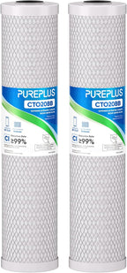 PUREPLUS 5 Micron 20" x 4.5" Whole House Coconut Shell Activated Carbon Water Filter Replacement Cartridge, Compatible with FC25B, EPM-20BB, CB-BB-20, CTO-F20B-5, 155783-43, 2 Pack