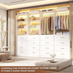 Aheaplus Closet Drawers Organizer System, 21.3" Wood Closet System with 4 Drawers, Modular Walk-in Closets Storage Unit, Tall Bookshelf Storage Cabinet, White22