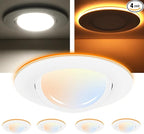 CLOUDY BAY [4 Pack] 6 inch 5 Color Swivel LED Gimbal Recessed Light with Night Light,12W CRI80+ 950LM,2700K/3000K/3500K/4000K/5000K，Canless Angled Adjustable Ceiling Downlight, White Finish