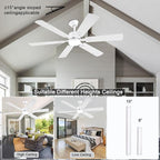 56inch Modern White Ceiling Fans with Lights and Remote/App Control, Dimmable LED, Reversible DC Motor, Noiseless, 6 Double-side Blade Low Profile Ceiling Fan for Livingroom Indoor/Outdoor Use