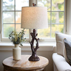 OYEARS 25" Farmhouse Table Lamp Set of 2 for Living Room Bedroom Resin Bedside Tree Lamp Nightstand End Table Lamps Vintage Natural Style