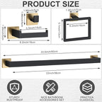 Gisafai 10 Pcs Bathroom Hardware Accessories Set 23.6 Inch Bath Towel Bar Kit Stainless Steel Bathroom Hardware Set Towel Racks Ring Hooks Paper Holder for Wall Mounted (Black Gold)
