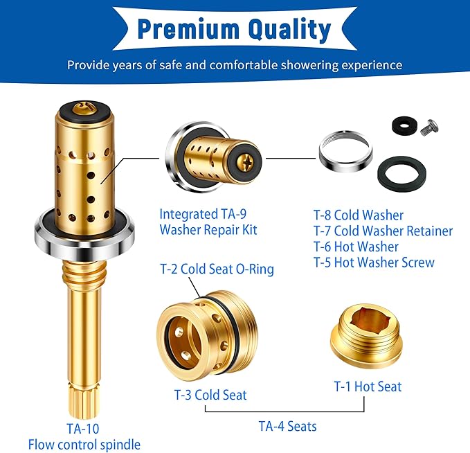 Enhon Valve Rebuild Kit Replacement for REB-VALVE, Compatible with Symmons Temptrol Valve, TA-10 Spindle Assembly, TA-4 Hot and Cold Seats, T-11 Cap Gasket, T-35A/B Seat Removal Tools (2 Pack)