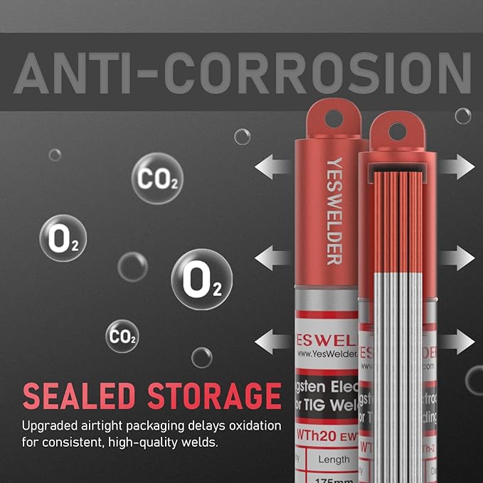 YESWELDER TIG Welding Tungsten Electrode Red Tip 3/32" x 7" (Red, WT20/EWTh-2) 10-pk