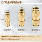 26pcs Quick Connect Brass DOT Air Line Fittings Straight Union 1/4” 3/8” 1/2” Tube Push to Connect Fittings Air Suspension Fittings Straight Air Brake Union Push Lock Pneumatic Air Hose Fitting