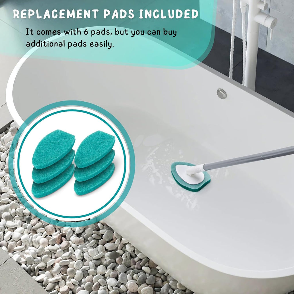 Shower Scrubber with Long Handle, 47'' Bathtub Scrub Brush, Bathroom Tub and Tile Cleaning Tool with 6 Refill Pads
