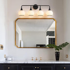 Black Bathroom Light Fixtures 4-Lights Vanity Lights with Milky White Frosted Glass Shade Bathroom Vanity Light 30.7 inch Wall Sconce Lighting Bath(Exclude E26 Bulb)