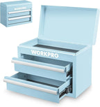 WORKPRO Metal Mini Tool Box, Top Tool Chest Containing Two Drawers with Ball Bearing Slides, PVC Drawer Liners and PP Feet Pads, Durable Cold Rolled Steel Small Toolbox for Multi-Purpose Storage