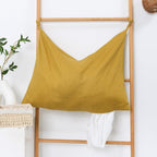 Hanging Linen Laundry Bag, 100% Pure Flax Linen Over The Door Hamper with Bottom Zipper for Laundry Room, Household Dirty Cloth Storage Organizer Bag, Turmeric