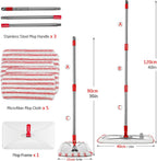 Masthome Extra Large Microfiber Mop for Floor Cleaning, 16“ Flat Mop with 5 Pad for Wet & Dry Use, Dust Mop for Hardwood Laminate Tile Ceramic, 1 Cleaning Scraper Included-Red