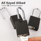 SEPOX® 4 Pcs Ultra-Durable Anti-Rust Outdoor Padlocks - Black Aluminum, 38mm (1-1/2") with Long Shackle & 8 Same Keys, Ideal for Gate, Storage, Locker, Fence & Lock-Out, High Security