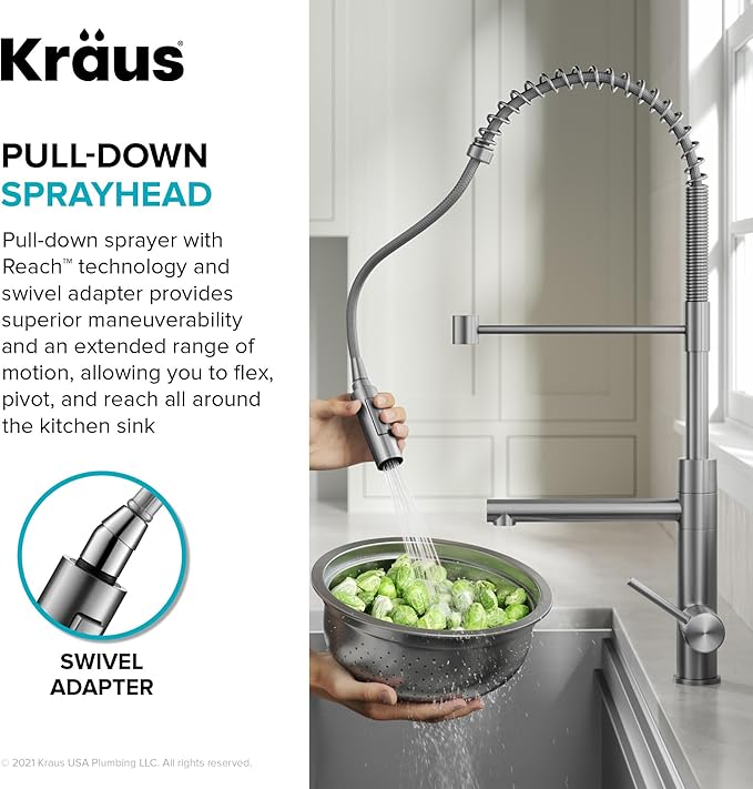 KRAUS Artec Pro Commercial Style Pull-Down Single Handle Kitchen Faucet with Pot Filler in Spot Free Antique Champagne Bronze, KPF-1604SFACB