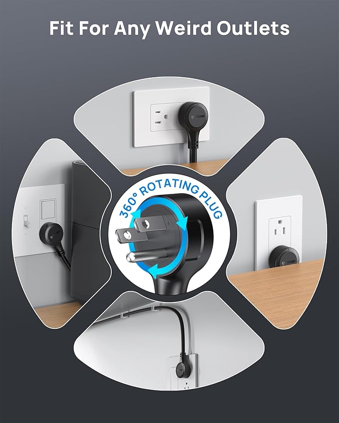 TROND 360° Rotating Flat Plug, Surge Protector Power Strip, 13AC Widely Spaced Outlets Expansion with 3 USB C Ports, 4000J, 10ft Extension Cord Heavy Duty, Wall Mount, Under Desk, ETL Listed, Black