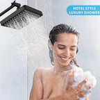 Voolan High Pressure Rain Shower Head - Luxury Modern Look - The Adjustable Replacement For Your Bathroom Showerhead - 6" Square High Flow Pressure Boosting Showers (Matte Black)