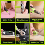 Cordless Drill Tool Set: 12V Power Drill Tool Kit with Battery & Charger, 142Pcs Home Hand Repair Tools Box, Portable Household Basic Drills Case for Men & Women, Green