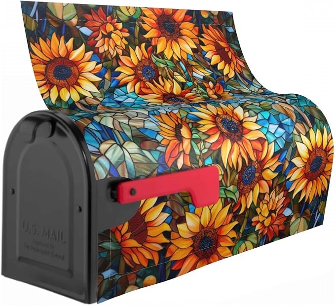 Giwawa Stained Glass Sunflower Mailbox Covers Magnetic for Fall Mailbox Cover Large Autumn Mail Box Covers Oversized 25.5 x 21 Thanksgiving Decorations Outdoor Welcome Mailbox Wrap