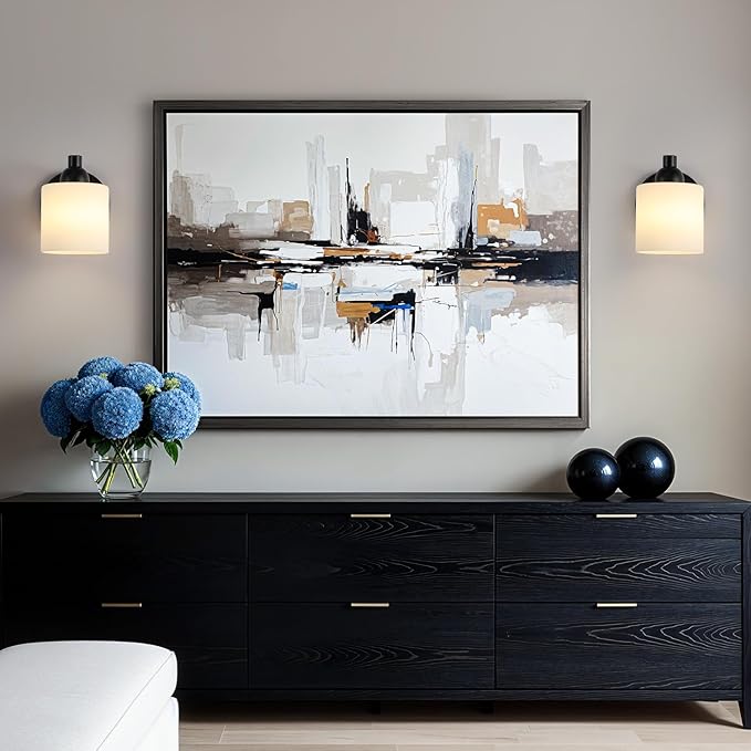 Matte Black Milk Glass Wall Sconces, 1 Pack Hardwired Indoor Wall Light Fixtures for Living Room, Hallway, Bedroom, Ceramic E26 Sockets (Bulbs Not Included)