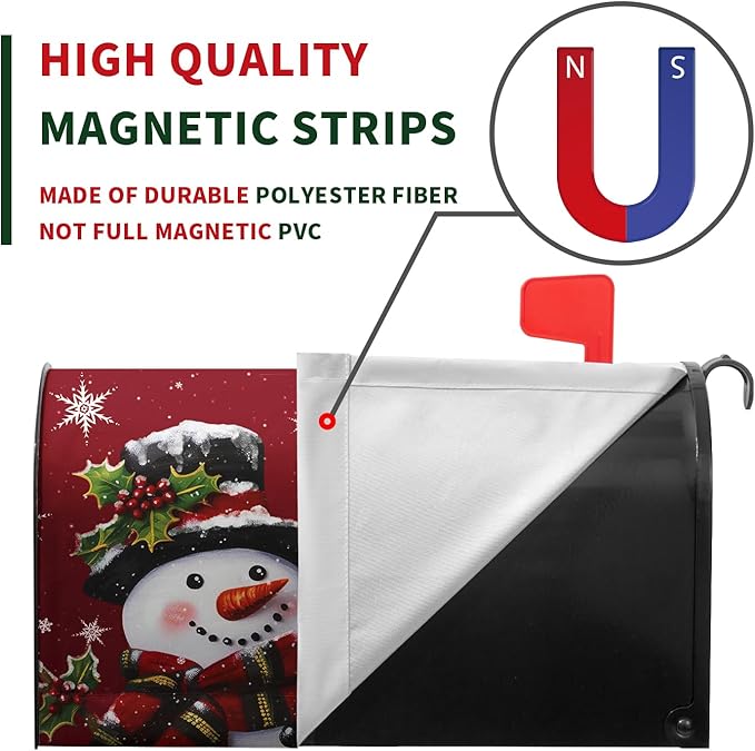 Christmas Snowman Mailbox Covers Magnetic Large Size 25.5 x 21 in Winter Red Xmas Mailbox Wraps Cover Letter Box Post Cover Oversized Christmas Decorations for Outside Garden Yard