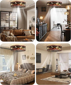 19'' Caged Ceiling Fans with Lights and Remote, Fandelier Ceiling Fan with Light, 6 Speeds and Reversible, Low Profile Ceiling Fan with Light for Bedroom, Living Room and Kitchen