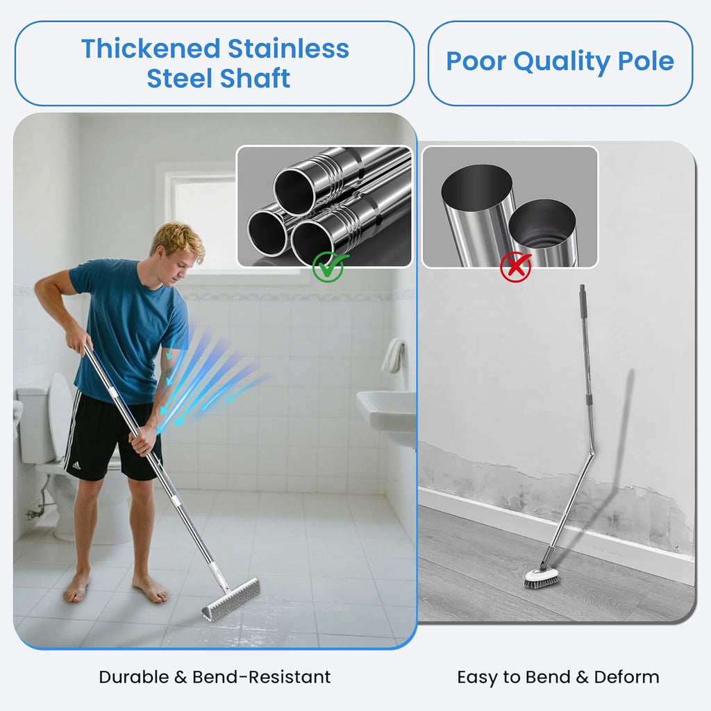Floor Scrub Brush and Grout Brush with Long Handle–Deck Brushes for Scrubbing Heavy Duty, Stiff Bristles for Outdoor, Patio, Shower, Garage, Tile and Concrete Floor Cleaning 55 inches