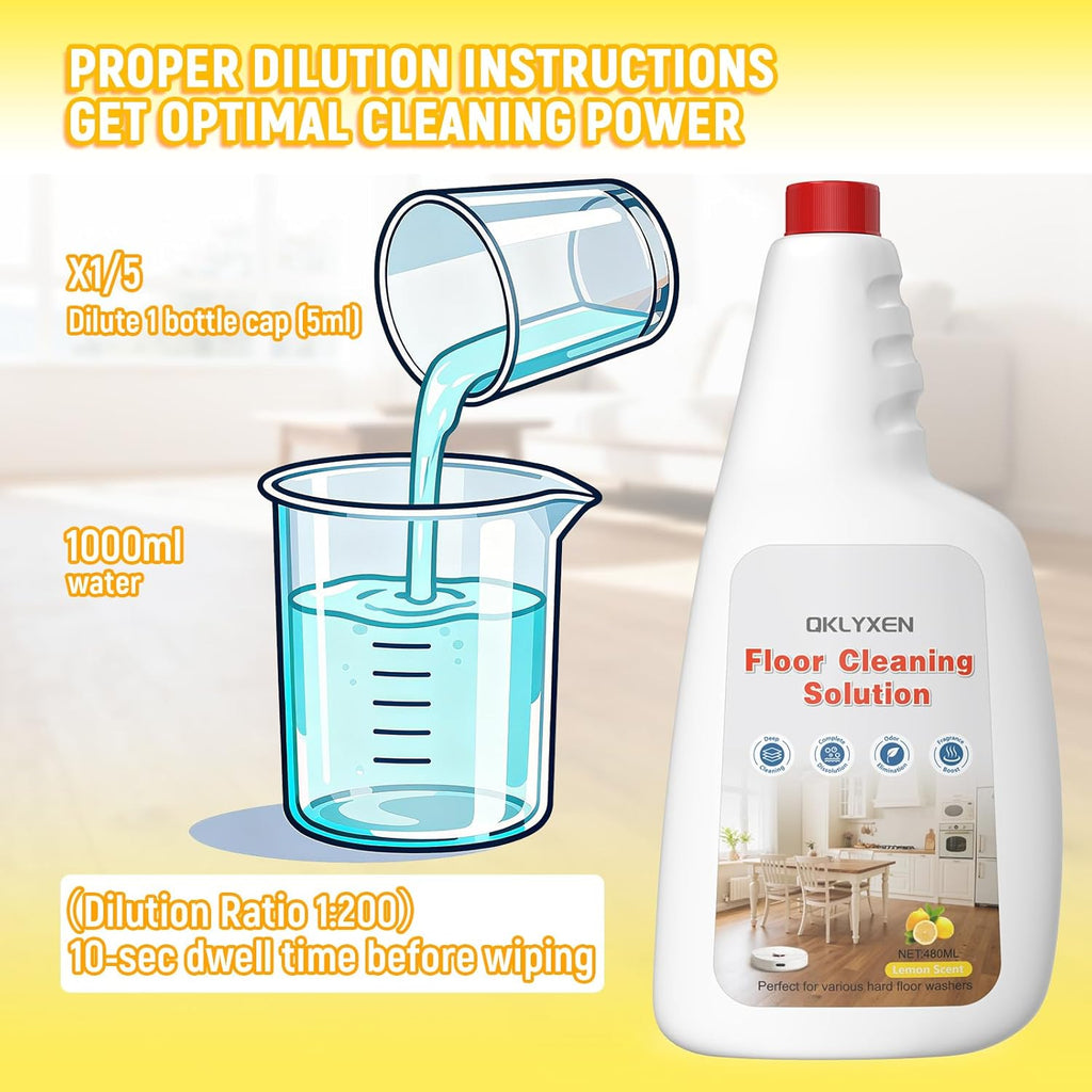 Floor Cleaning Solution Compatible With Roborock Robot Vacuum and Mop Cleaner (Qrevo/Q7/Q10/Saros 10R), Deep Cleans For Multiple Hard Floor, Suitable for All Robot Vacuum With Mopping (Lemon)