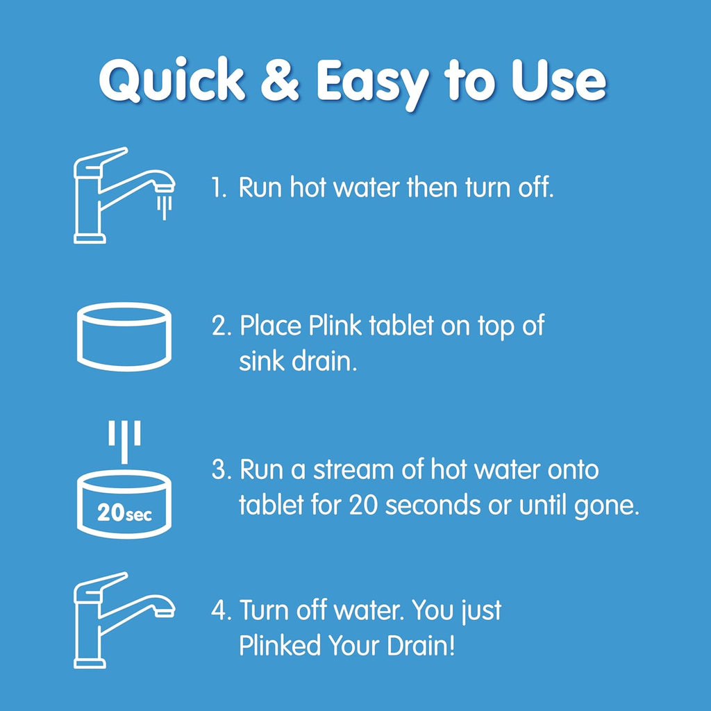 Plink Fizzy Drain Cleaner and Freshener, Prevents Drain Clogs and Buildup, Removes Odors from Bathroom and Kitchen Sinks, Septic-Friendly, Made in the USA, Lemon Scent, 18 Tablets