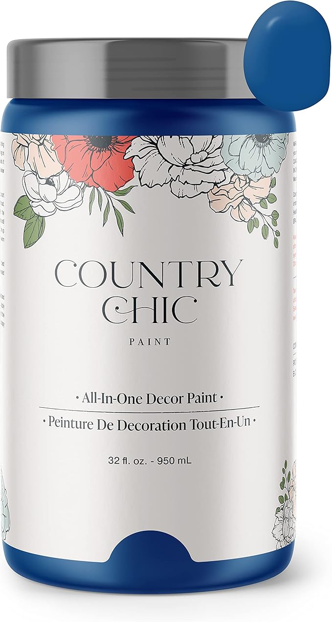 Country Chic All-in-One Chalk Paint for Furniture, Cabinets, Home Decor, Eco-Friendly, Matte Finish, Built-In Primer & Top Coat for Wood, Metal - Bling Bling (Royal Blue) - Quart 32 oz (950 ml)