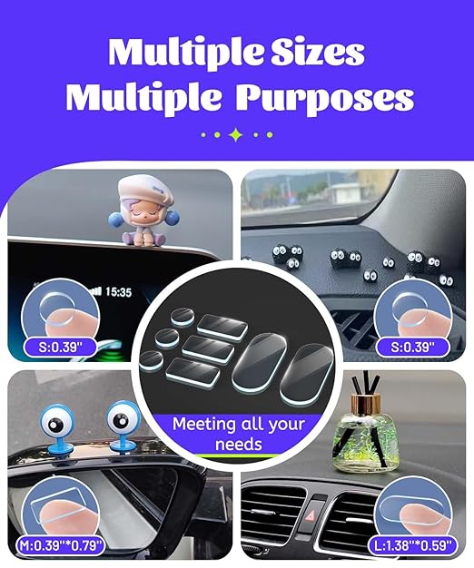 Removable Car Double Sided Glue Sticky Dots, Strong Hold Adhesive Dots for Car Dashboard Decorations, No Residue Transparent Mounting Tape for Auto Accessories 268pcs