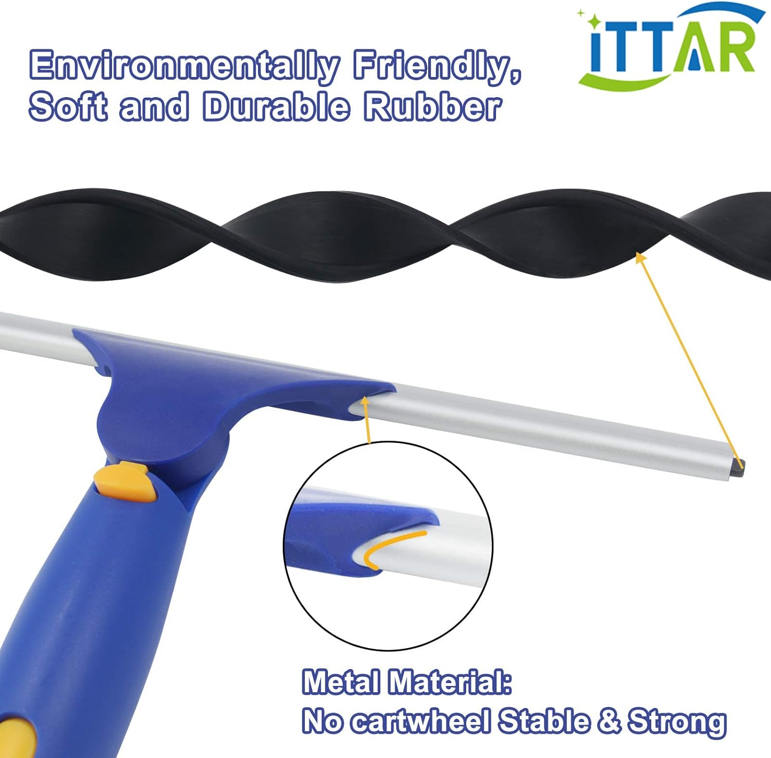 ‌ITTAR Window Squeegee Cleaner Kit, 5Ft Extendable Stainless Steel Pole with Rotatable Rubber Squeegee & 2 Microfiber Scrubber Pads, Professional Window Cleaning Tool for Home, Shower, Car, Windshield