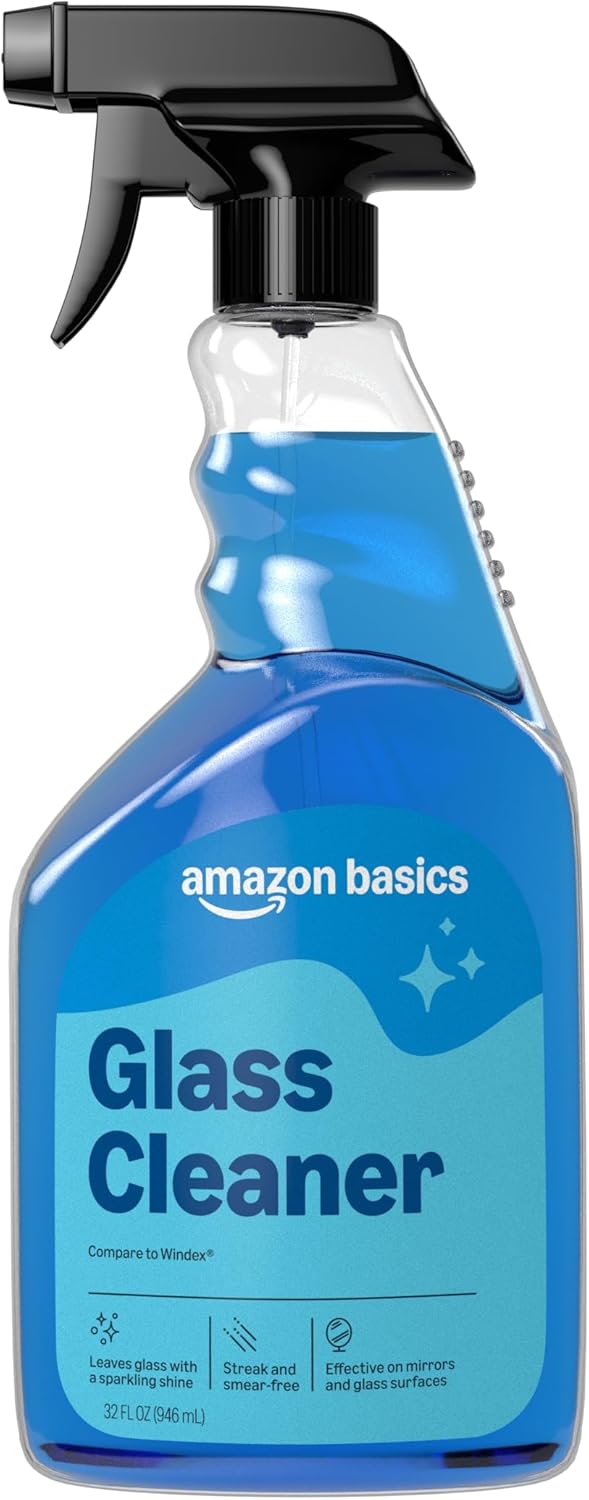 Amazon Basics Glass Cleaner, 32 Fl Oz, Pack of 2 with 1 Sprayer