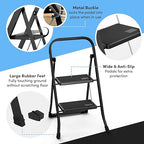 Lifetime Home 2-Step Ladder with Wide Anti-Slip Platform & Thick Rubber Feet - Lightweight Heavy Duty Foldable & Portable - 330 lbs Capacity, Steel Frame, Rubber Handgrip, Folding Step Stool - Black
